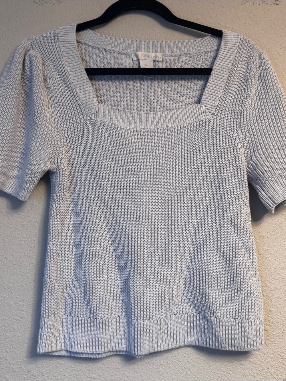 Vintage 100% cotton  Light Blue Square Neck Knit Top